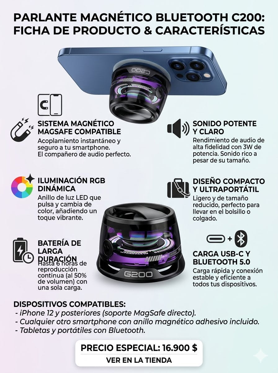 Parlante Magnético Bluetooth Portatil